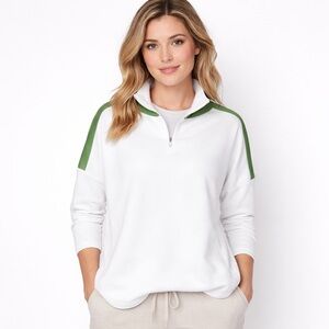 NWT Tuckernuck TNUCK SPORT White and French Green Amelie Quarter Zip size M/L